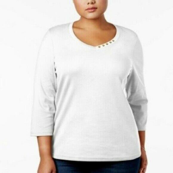 Karen Scott Tops - Karen Scott Cotton V-Neck Top Pullover Button 2X